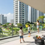 Tanjong Rhu Residences, a modern family enjoying the balcony view in a luxurious condo.