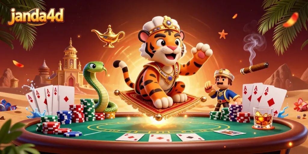 janda4d menghadirkan suasana kasino yang megah dengan sultan macan, karpet poker, dan lampu ajaib di dalam gambar yang menakjubkan